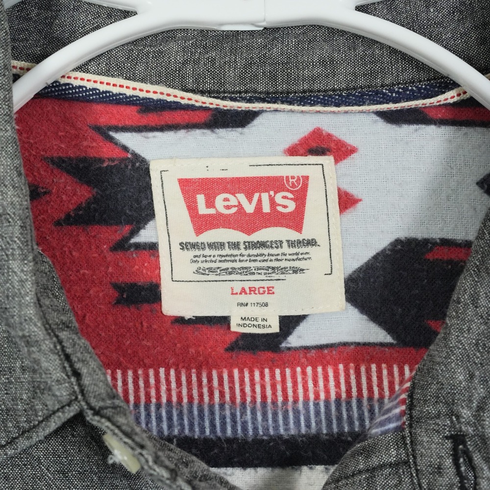 Levis Mens Gray‎ Pearl Snap Western Shirt Southwestern Lined 3LDLW105 Large - Picture 2 of 9